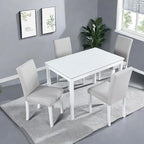 Dining Table Set, 5 Piece Counter Height Table Set with Rectangular Table and 4 Upholstered Chairs, Wooden Dinner Set with Crystal Decoration, Dining Chair with Footrest, Beige&White