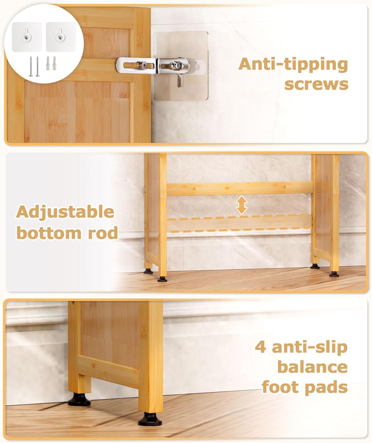 Over The Toilet Storage Cabinet: Bathroom Organizer Shelf with 1 Drawer and 2 Doors - Bamboo Saver Space Freestanding Rack for Restroom