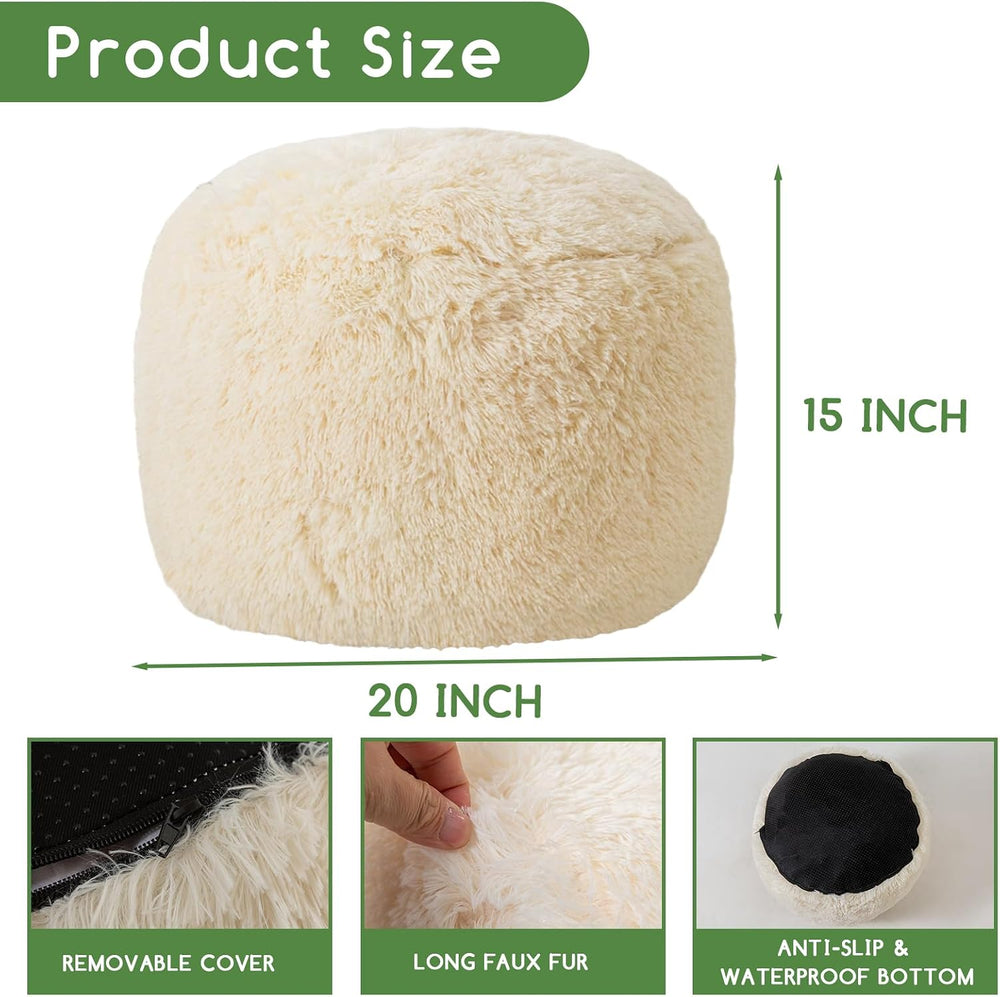 HIGOGOGO Round Stuffed Pouf Ottoman, Long Faux Fur Poufs with Foam Chunk Fill...