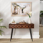 Bme Console Modern Mid-Century 2 Drawers, Unique Geometric Design Sofa Table for Entryway, Hallway, Living Room, Walnut