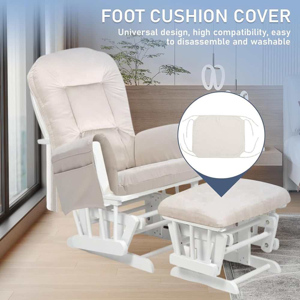 5 PCS Glider Rocker Cushions Set with Ottoman Cover & Storage Pocket - Th...