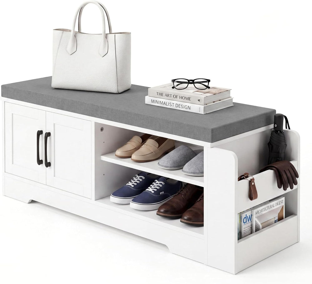 Farmhouse Shoe Storage Bench with 3-in-1 Entryway Storage & Padded Seat |...