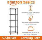 Amazon Basics 5-Shelf Tower Adjustable Storage Shelving Unit, Black, 16 D x 16 W x 54 H in