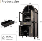 CIATRE 71" Tall Farmhouse Pantry Cabinet with Glass Barn Door, Arched Kitchen Storage Cabinet with Adjustable Shelves & Door Rack, Freestanding Cupboard for Kitchen, Dining Room, Entryway (Black)