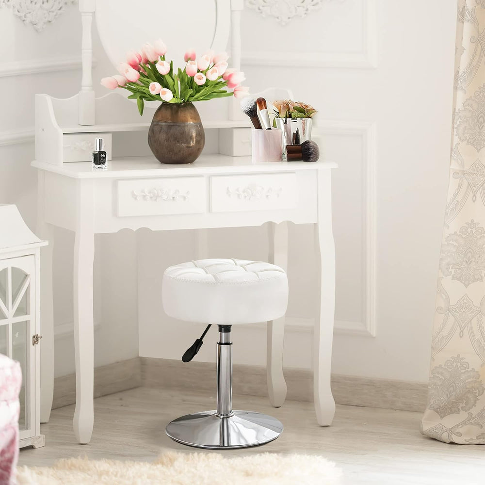 LUE BONA Adjustable Vanity Stool, 360 Swivel Chair for Makeup Room, White Fau...
