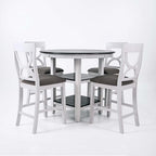 Poundex 5 Piece Counter Height Dining Set in White and Gray