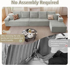 166.9" Cloud Sectional Couch with L-Shape Chaise, Upholstered Corduroy Couches Sleeper with Deep Seat, Modern Modular Comfy Sofa Chaise Longue for Living Room Bedroom, No Assembly Required, Grey