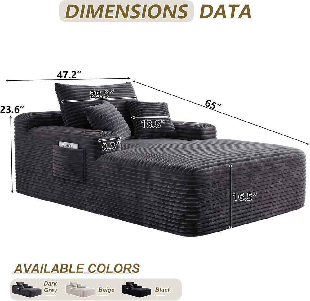 65" L Oversized Chaise Lounge Chair Indoor,Comfy Reading Chair with Cup ...