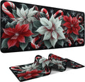 Christmas Flowers Gaming Mouse Pad 35.4"x15.7"Desk Mat Anti-Slip Rubber Base & Durable Stitched Edges for Gamers Smooth Mouse Writing Surface for Desk Office/Home