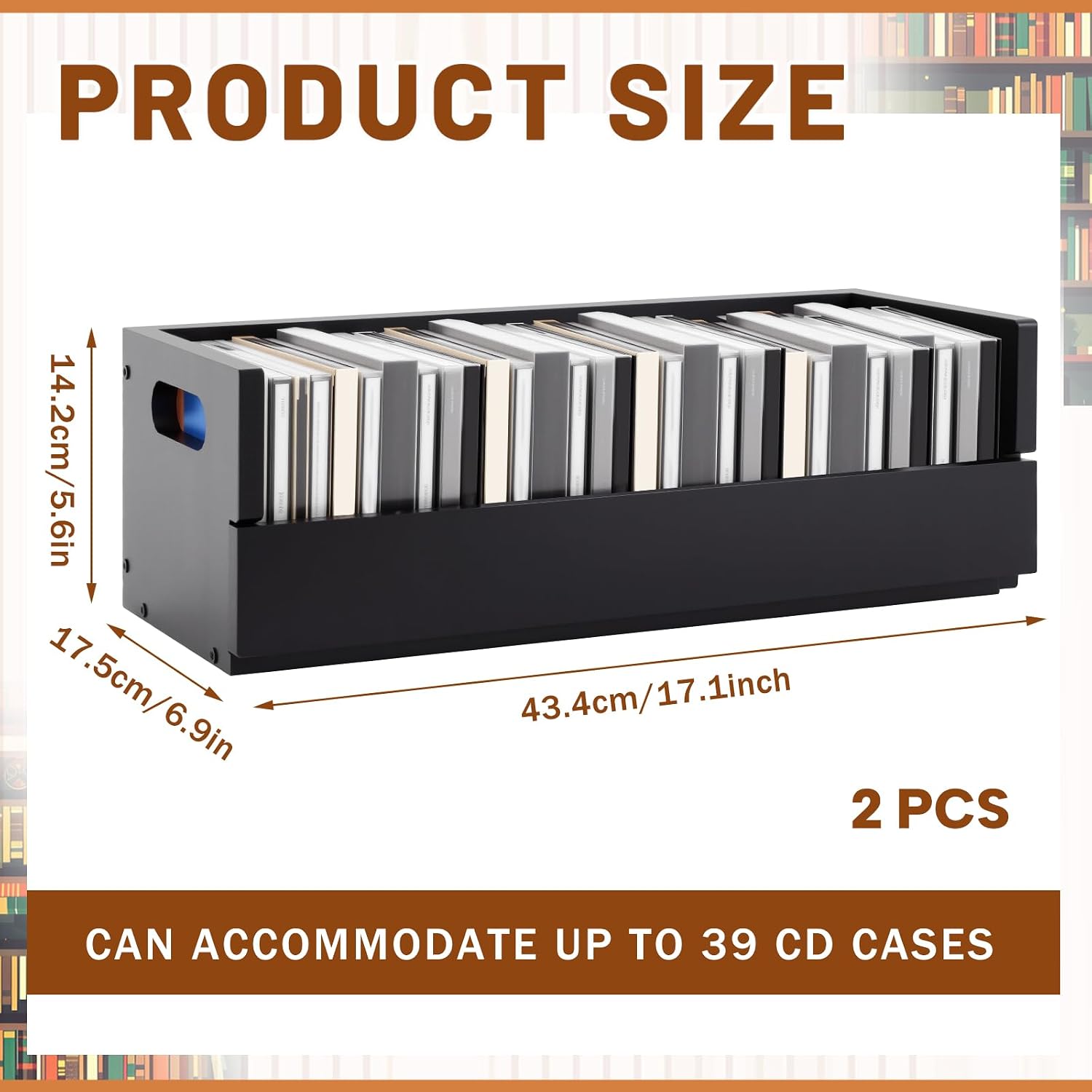 CroBlissful 2 Set Wooden CD Storage Box Holder Shelf Cassette Tape Display Racks with Carrying Handles, Organizer Shelf for Movie Cases, DVDs, Each Set Can Store up to 36 Pcs CDs (Black)