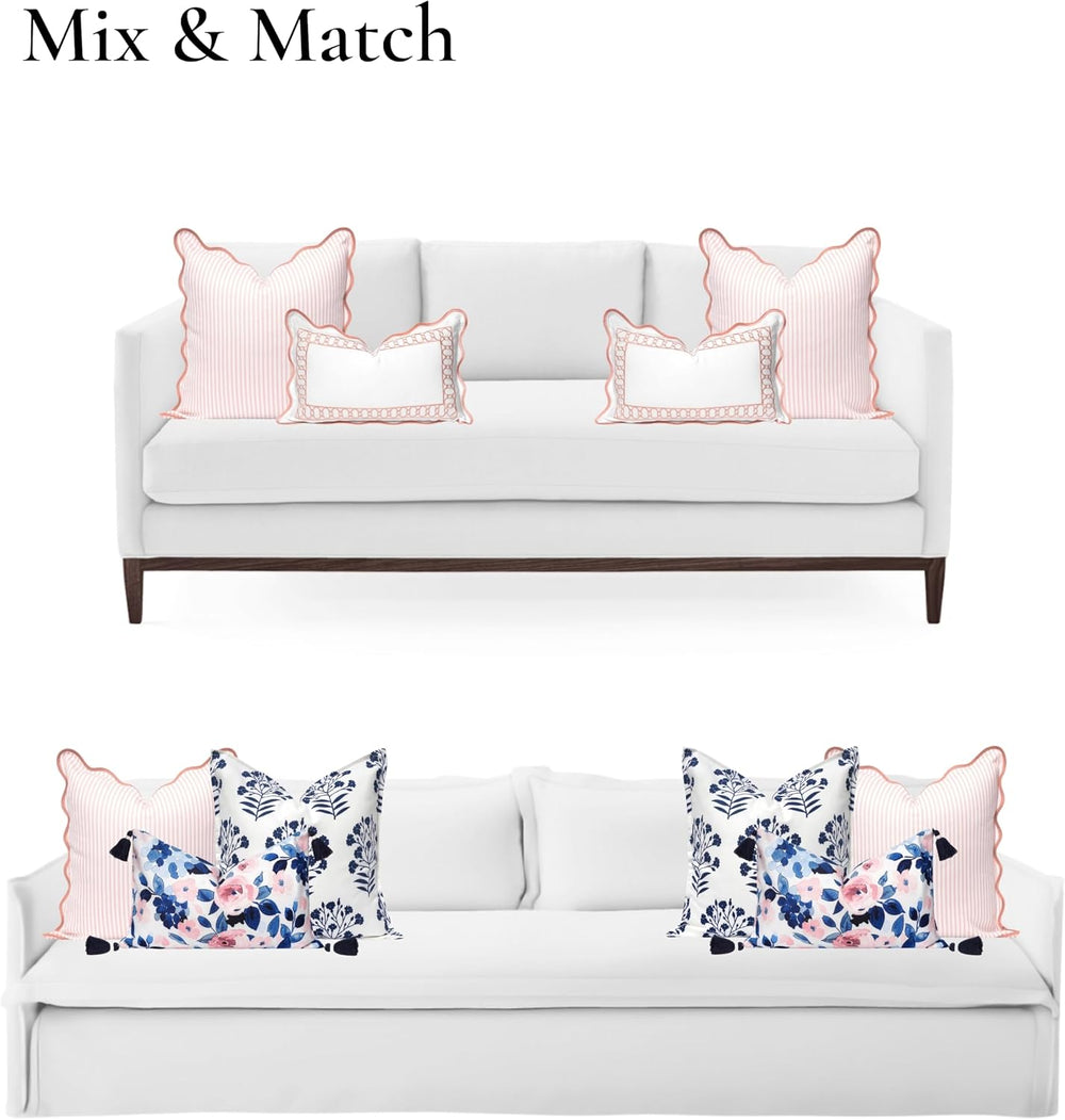 Hofdeco Premium Coastal Patio Indoor Outdoor Scalloped Throw Pillow Cover Onl...