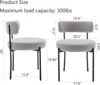 Boucle Dining Chairs Set of 6, Upholstered Dining Room Chairs with Black Metal Legs, Round Modern Dining Chair for Dining Room, Kitchen (Light Grey)