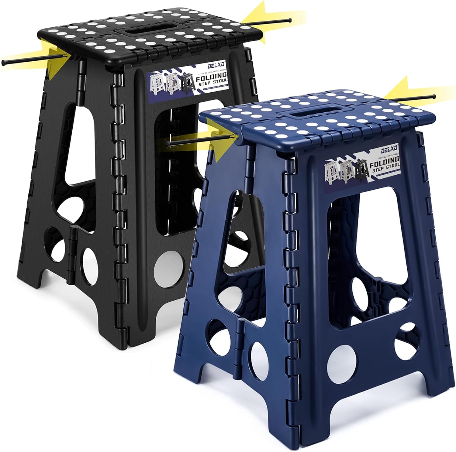 Delxo 17.5 Inch Folding Step Stool, Foldable Stool for Adults,Premium Portable Collapsible Plastic Step Stool,Non Slip Folding Stools for Kitchen Bathroom Bedroom (White)
