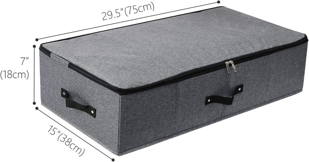 AMJ 29.5"*15"*7", Rigid Under Bed Garment Storage Bins, Folding & Washable, Soft Zip Lid, Black Gray