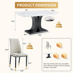 Modern Dining Table Set for 6, Marble Kitchen Table Chair Set for 6, Rectangular Kitchen Table with 6 Pu Leather Upholstered Chair for Dining Room