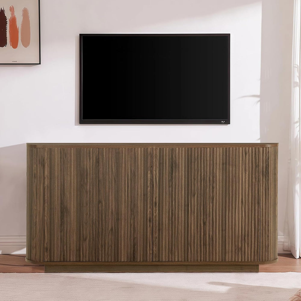 64" Sideboard Buffet Cabinet with Fluted Accent and Adjustable Shelves, ...