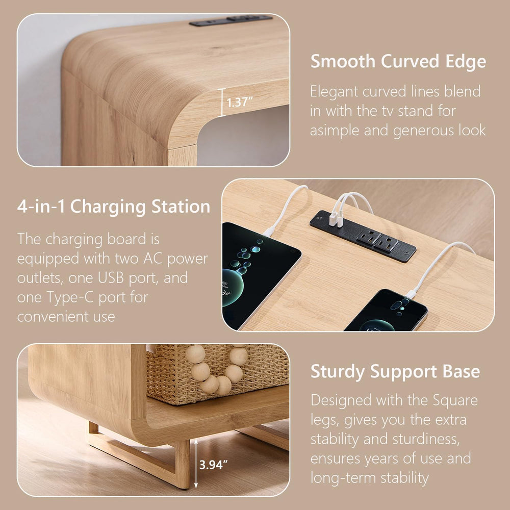 IFGET 23.6" Modern End Table, 2 Tier Side Table with Charging Station, S...