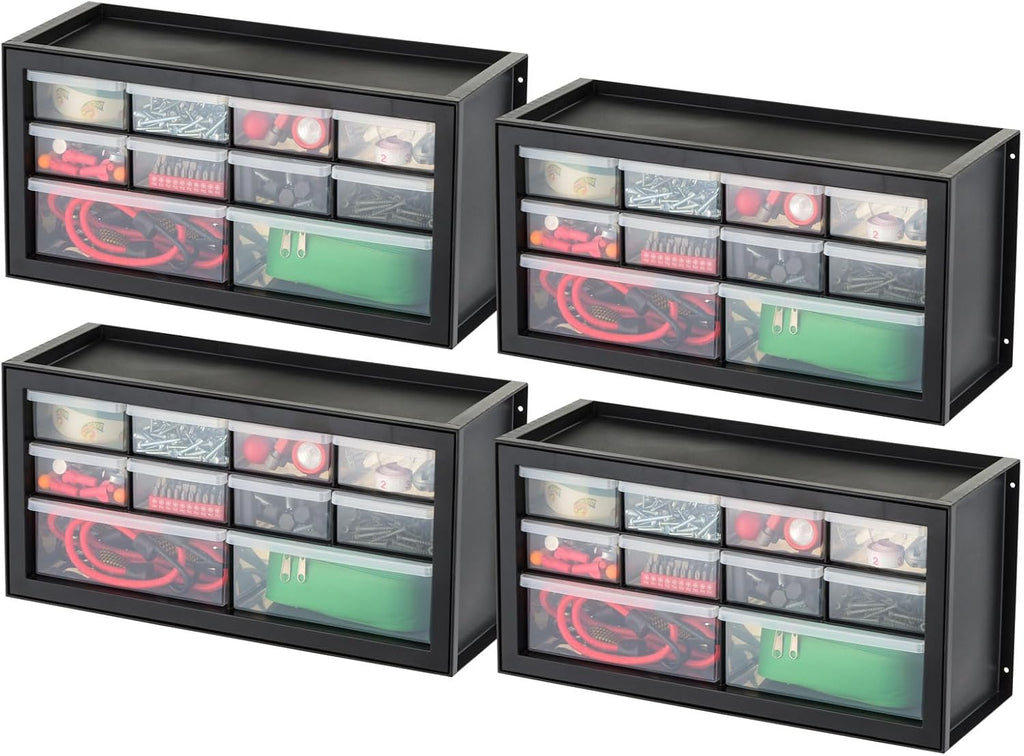 IRIS USA Small Plastic Storage Drawers, 10-Drawer - 4 Pack, Stackable Teacher Toolbox Craft Small Parts Bead Screw Hardware Building Bricks Organizer, Drink and Water Flavor Packet Organizer, Black