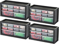 IRIS USA Small Plastic Storage Drawers, 10-Drawer - 4 Pack, Stackable Teacher Toolbox Craft Small Parts Bead Screw Hardware Building Bricks Organizer, Drink and Water Flavor Packet Organizer, Black
