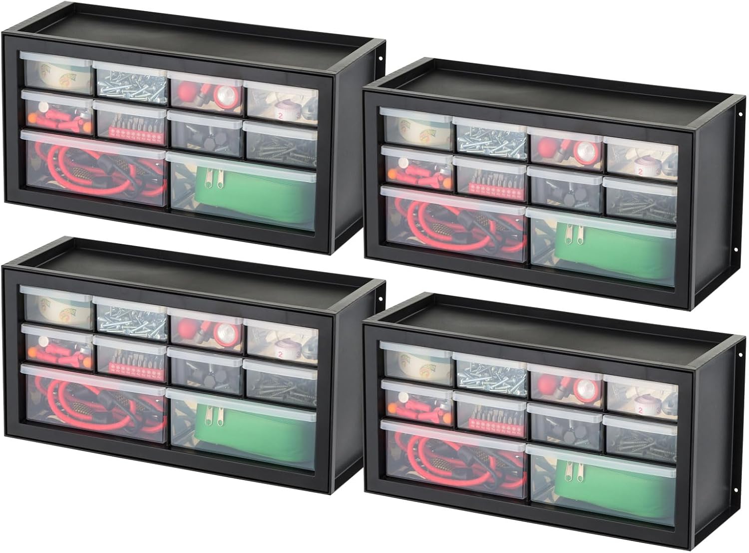 IRIS USA Small Plastic Storage Drawers, 10-Drawer - 4 Pack, Stackable Teacher Toolbox Craft Small Parts Bead Screw Hardware Building Bricks Organizer, Drink and Water Flavor Packet Organizer, Black