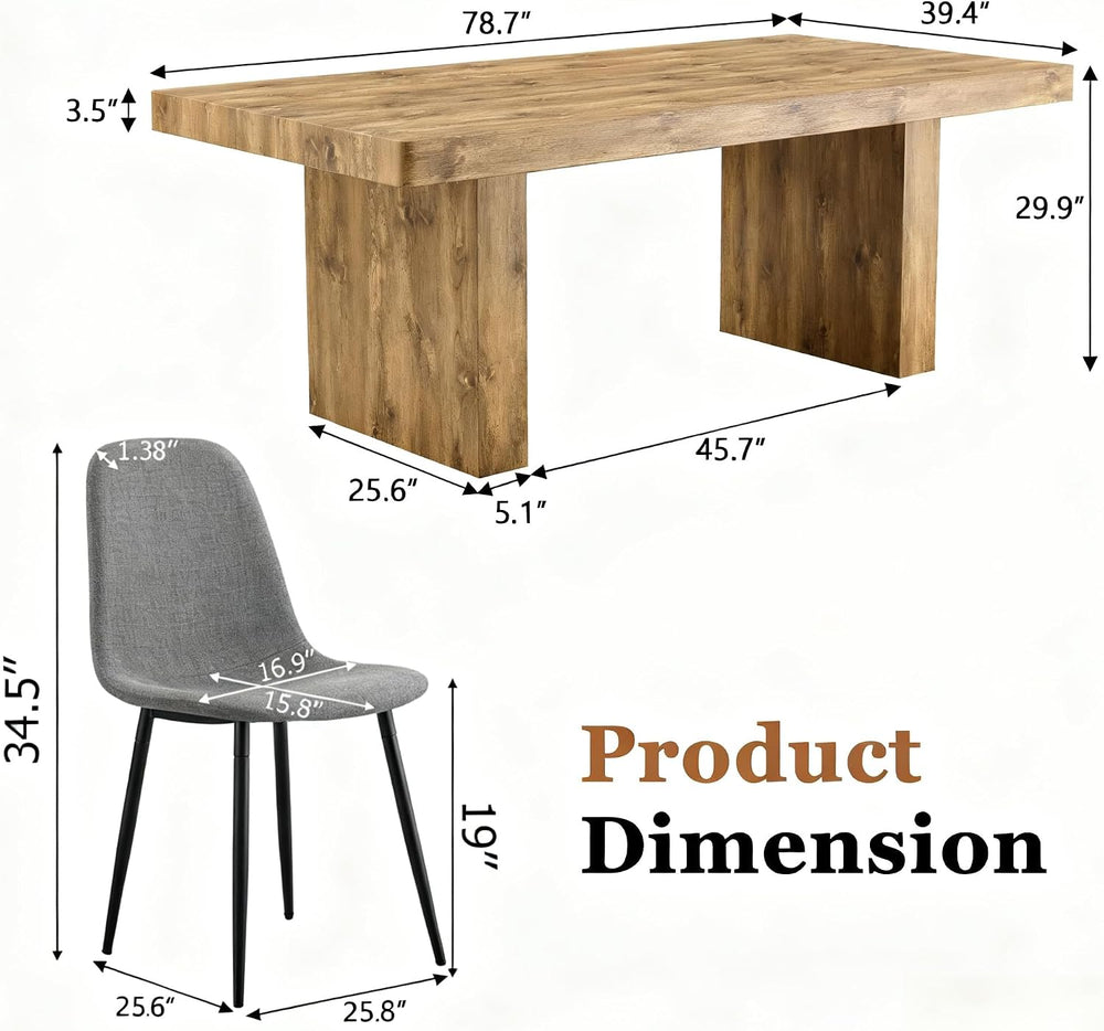 gopop 79" Solid Wood Dining Table Set for 8 with Fabric Chairs, Sturdy F...