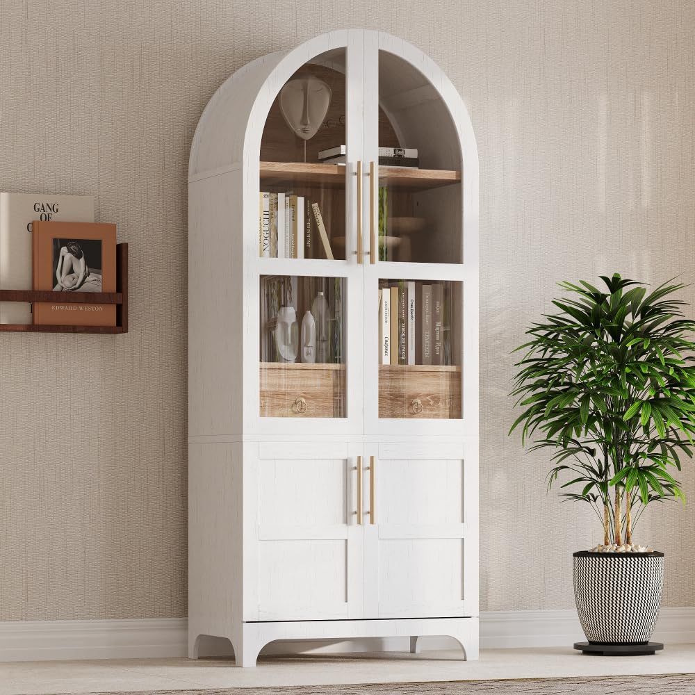 71 Inch Farmhouse Kitchen Pantry Storage Cabinet with Doors, Open Shelf, Hidd...