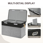Large Toy Box with Flip-Top Lid, Collapsible Storage Organizer Bins with Dividers and Handles, Kids Bin Chest Baskets for Toys, Playroom Organizers, Nursery 25"x13" x16" (Balck & Gray)