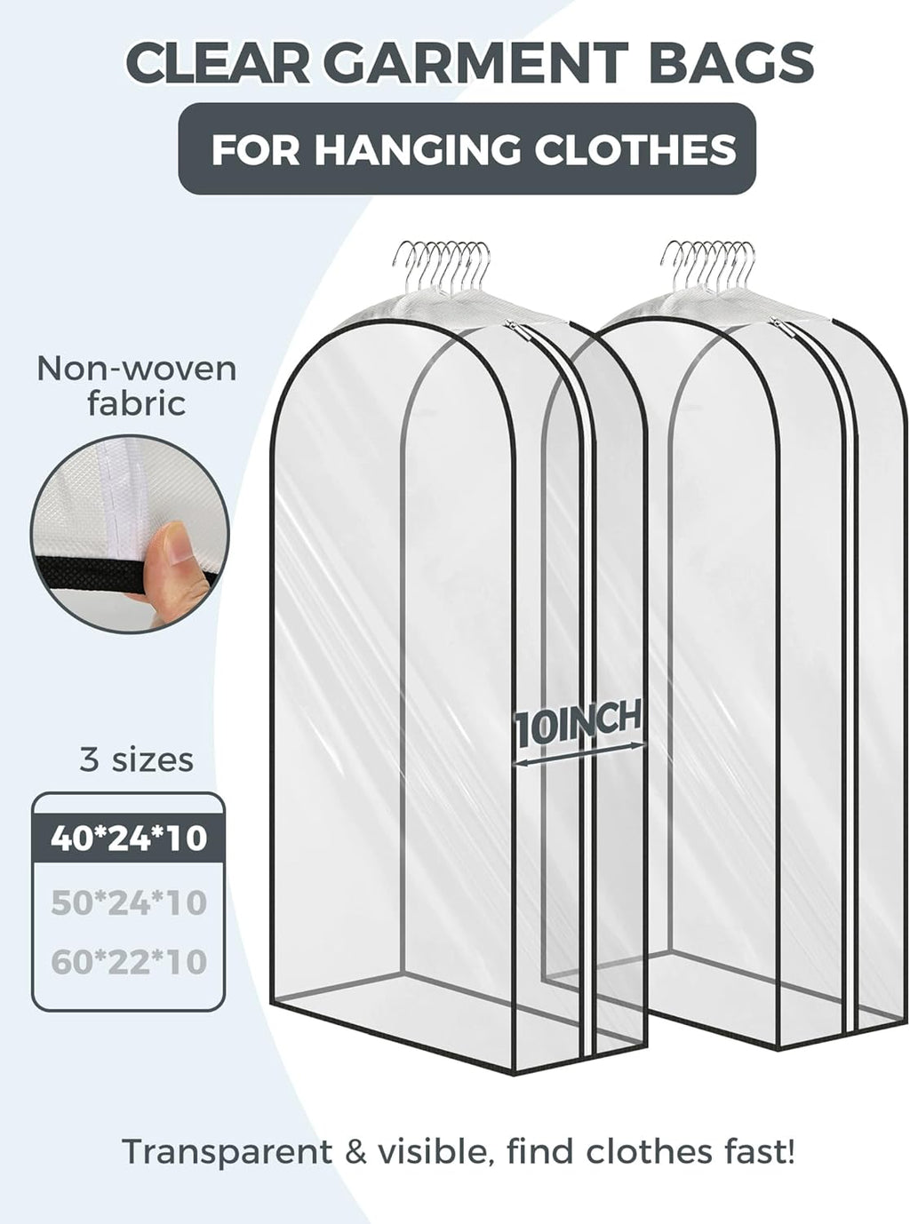 6 pcs 40" Garment Bags for Hanging Clothes, Clear Suit Bags for Closet Storage Clothing Storage, Garment Bags for Travel Covers with 10" Gussets for Coats, Jackets, Shirts and Sweater