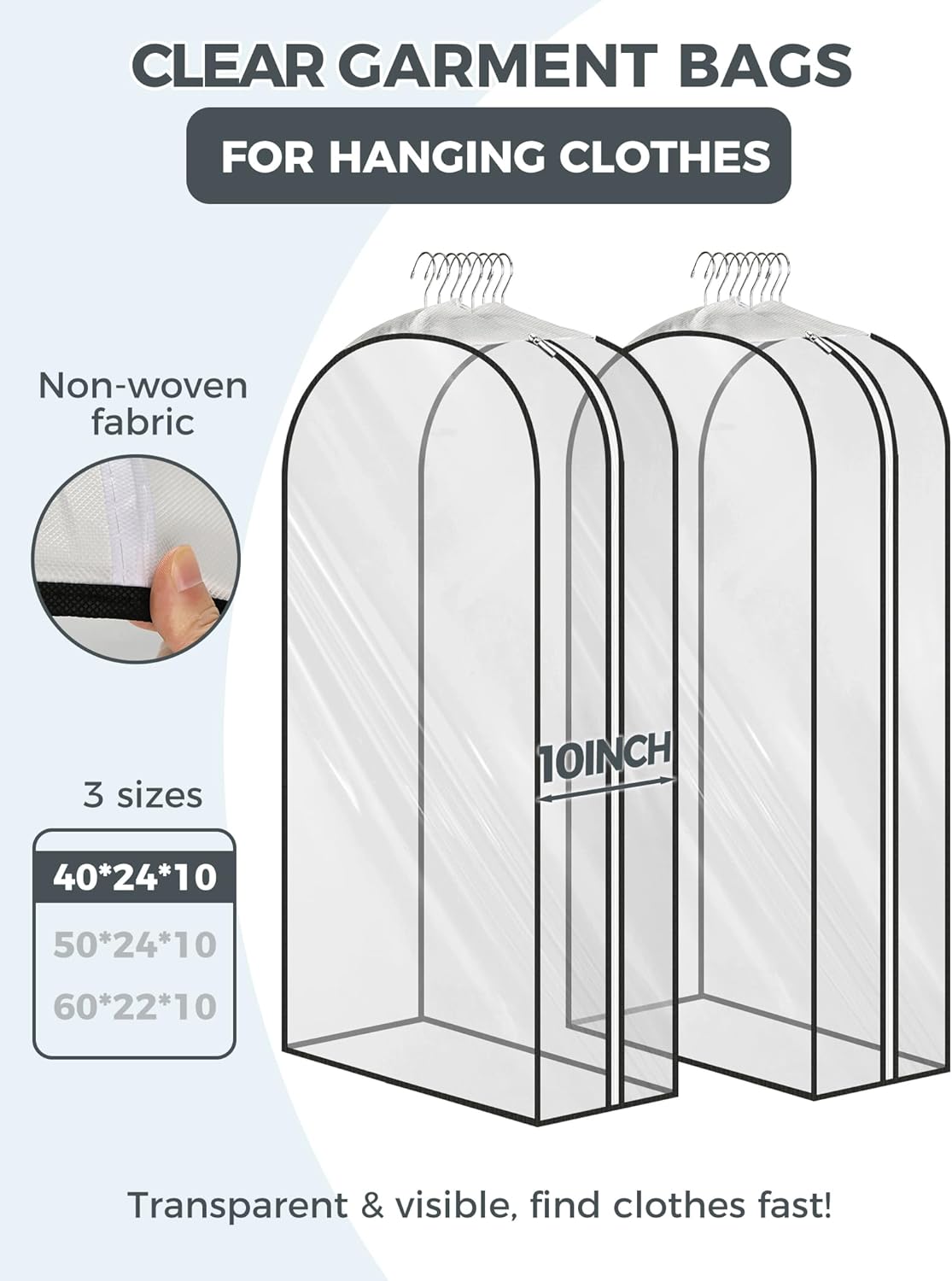 6 pcs 40" Garment Bags for Hanging Clothes, Clear Suit Bags for Closet Storage Clothing Storage, Garment Bags for Travel Covers with 10" Gussets for Coats, Jackets, Shirts and Sweater
