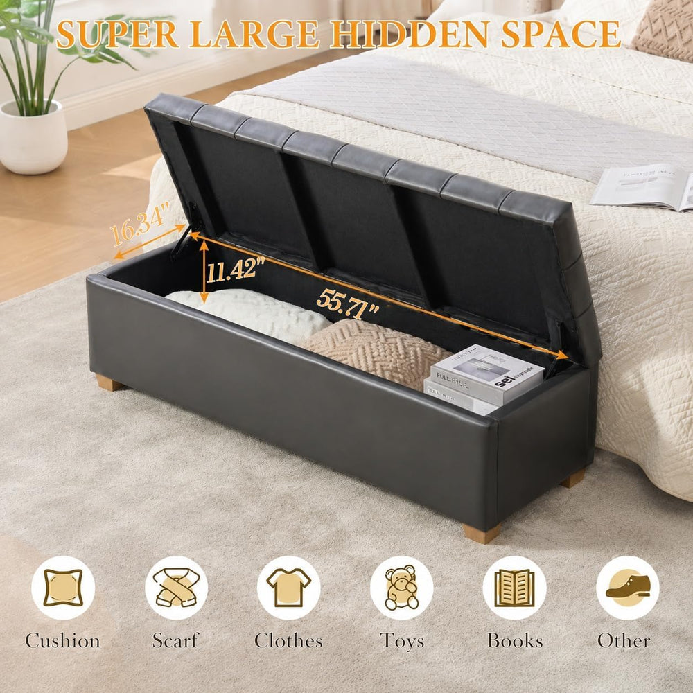 Aoiy & Wifon 60.2'' W Storage Ottoman Bench, PU Upholstered Ottom...