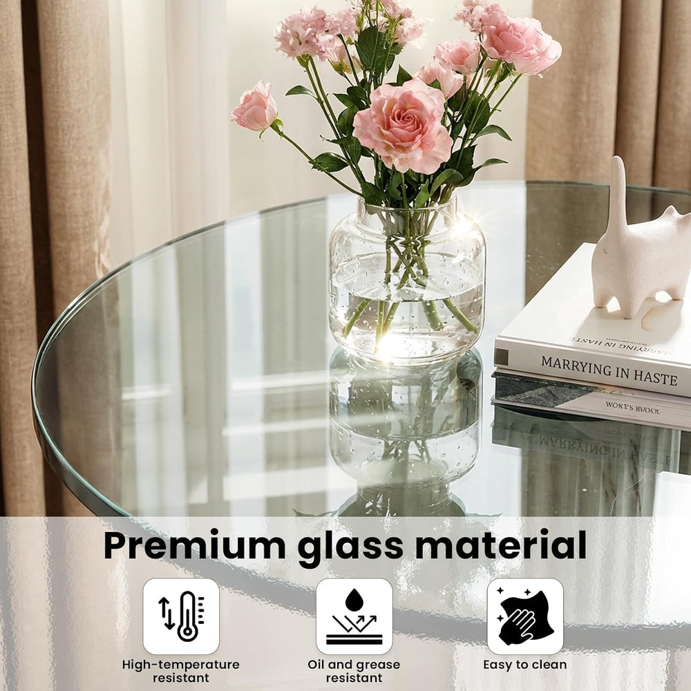 Recaceik Glass End Table, 22-Inch Round Glass Coffee Table, Modern Round Temp...