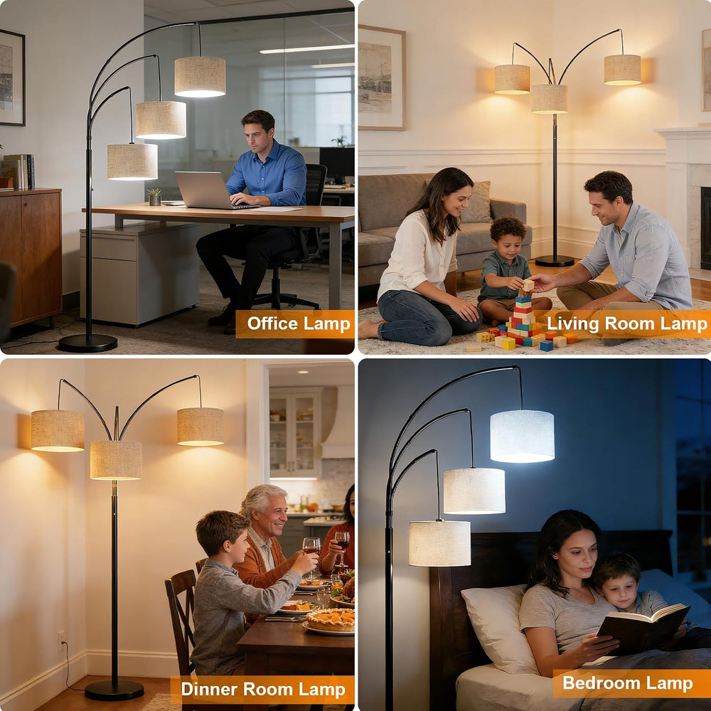 80 Inch Arc Living Room Floor Lamps with Remote Control,3-Light Lamp Shades