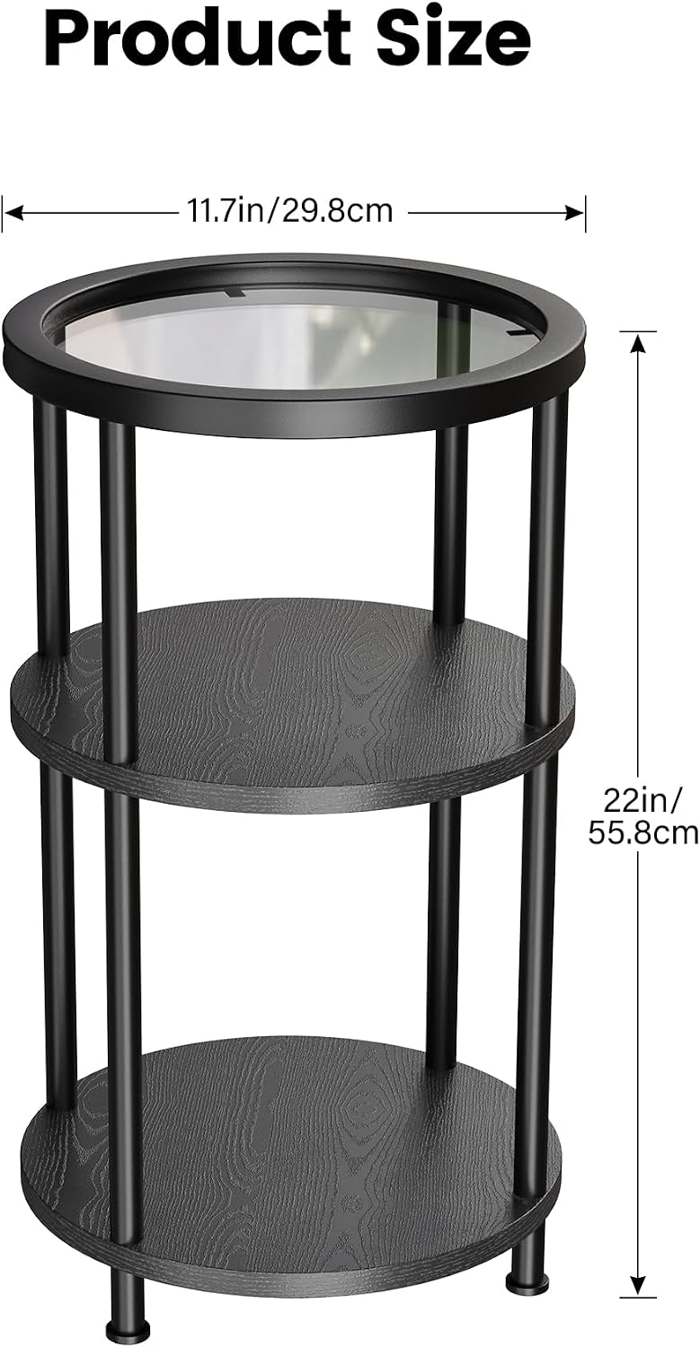 Homeiju Glass Side Table, 3-Tier Glass End Table with Adjustable Feet, Bedsid...