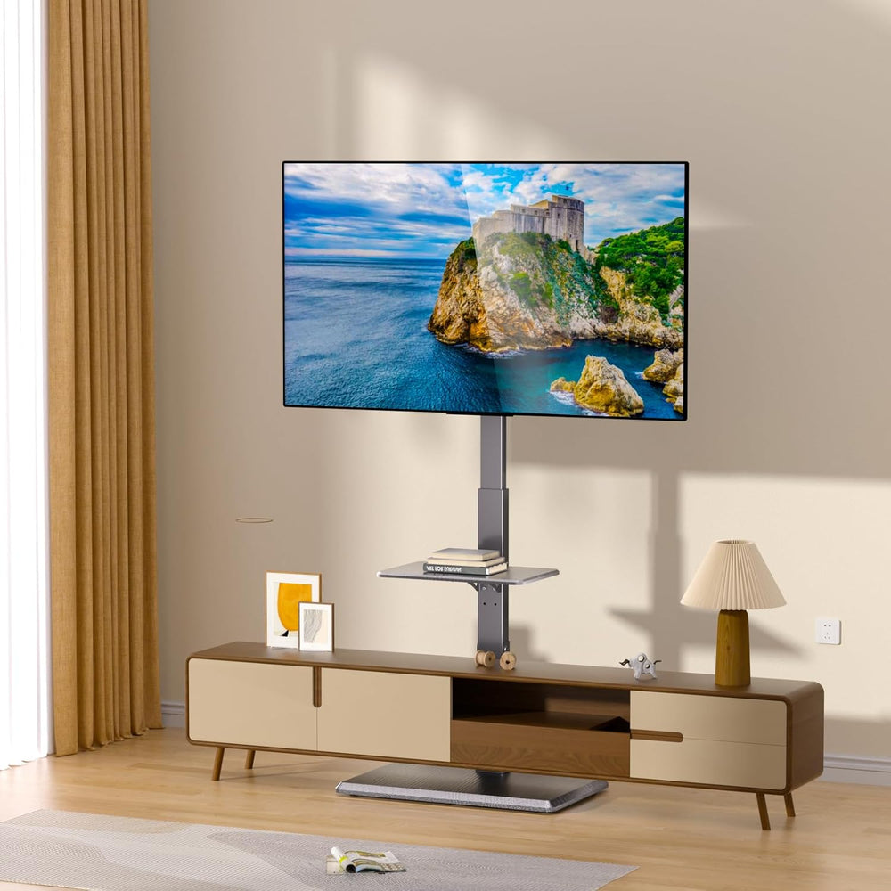 TV Floor Stand with Power Outlet & Removable Shelf for 32-75 Inch TVs | 1...