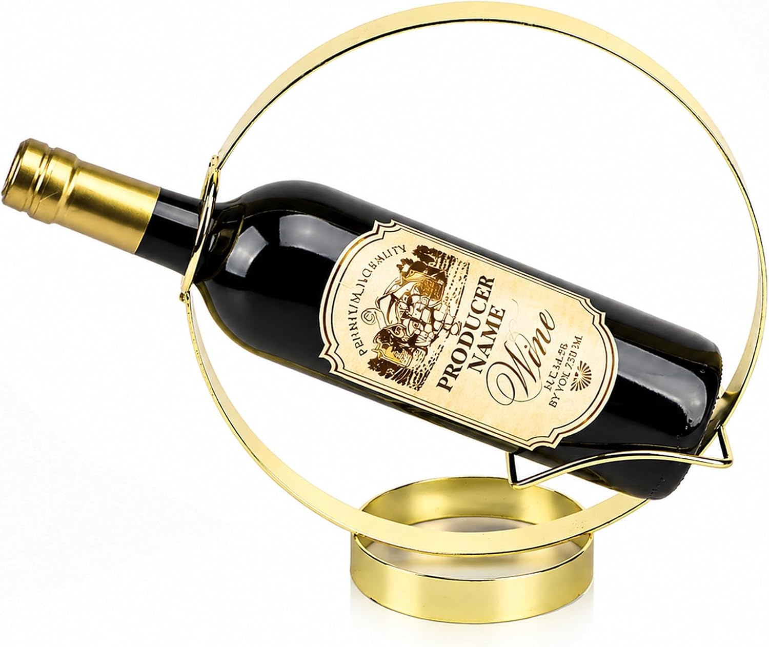 Yesland Gold Wine Bottle Holder - Metal Single Bottle Tabletop Wine Rack Stand, Freestanding Countertop Display for Kitchen Bar Decor, Wine Lover Gift