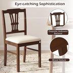 Giantex Wooden Dining Chairs Set of 4, Upholstered Kitchen Chairs with Solid Rubber Wood Frame, Hollowed Backrest & Soft Padded Seat, Armless Dining Chairs for Kitchen, Dining Room, Brown & Beige