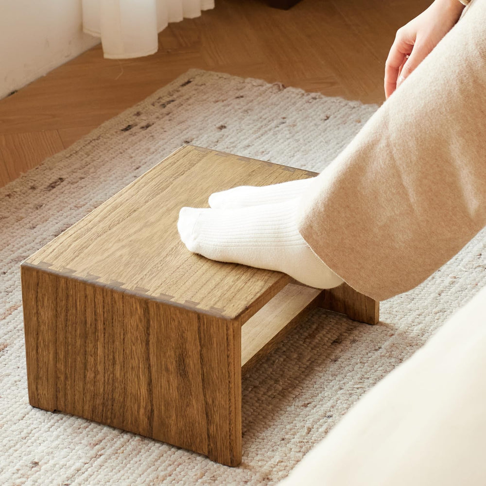 KIRIGEN Wooden Step Stool, Solid Paulownia Wood Step Stool with Anti-Slip Pad...