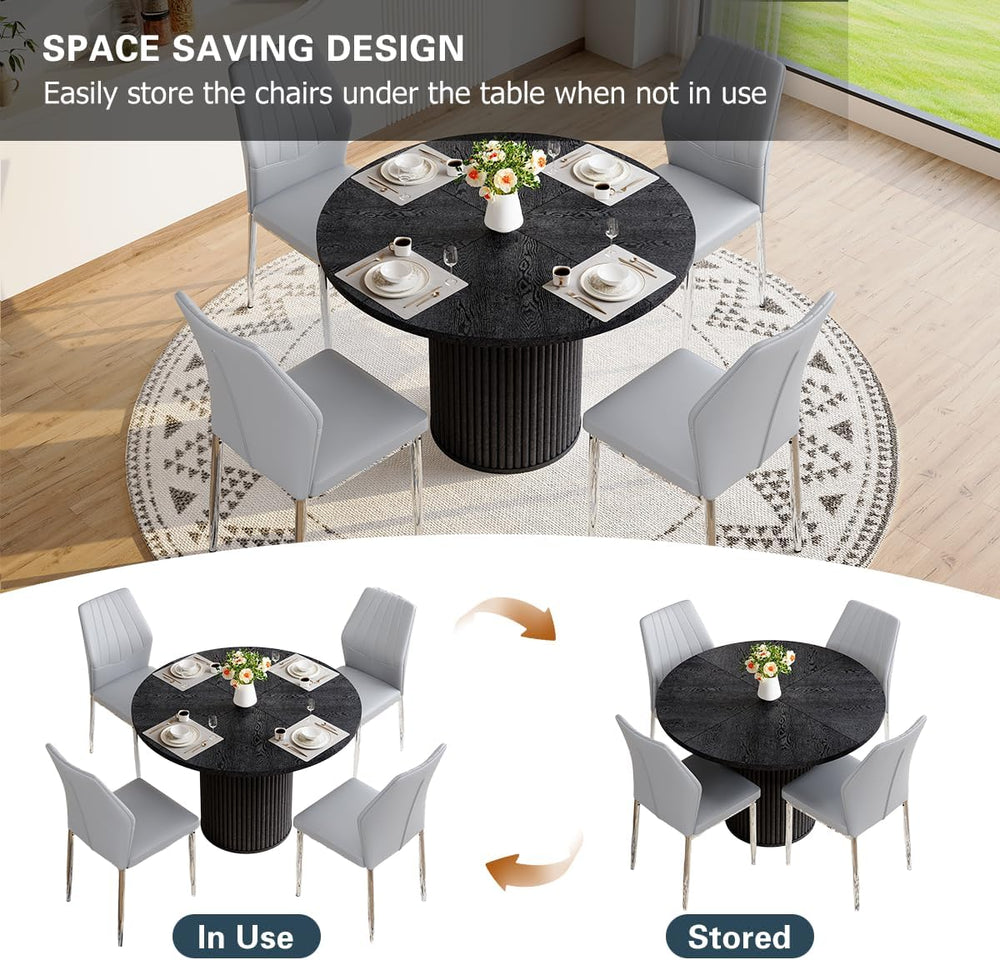 Round Dining Table Set for 4, Black Kitchen Table Set for 4 with 42''...
