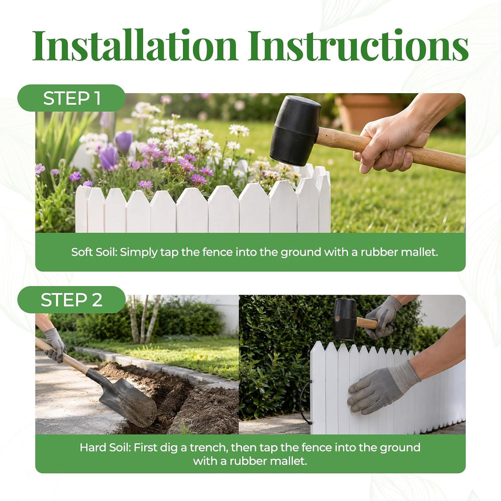 Wood Garden Edging, 12" H x 6.6 Ft L, 1 Pack, White Garden Fence