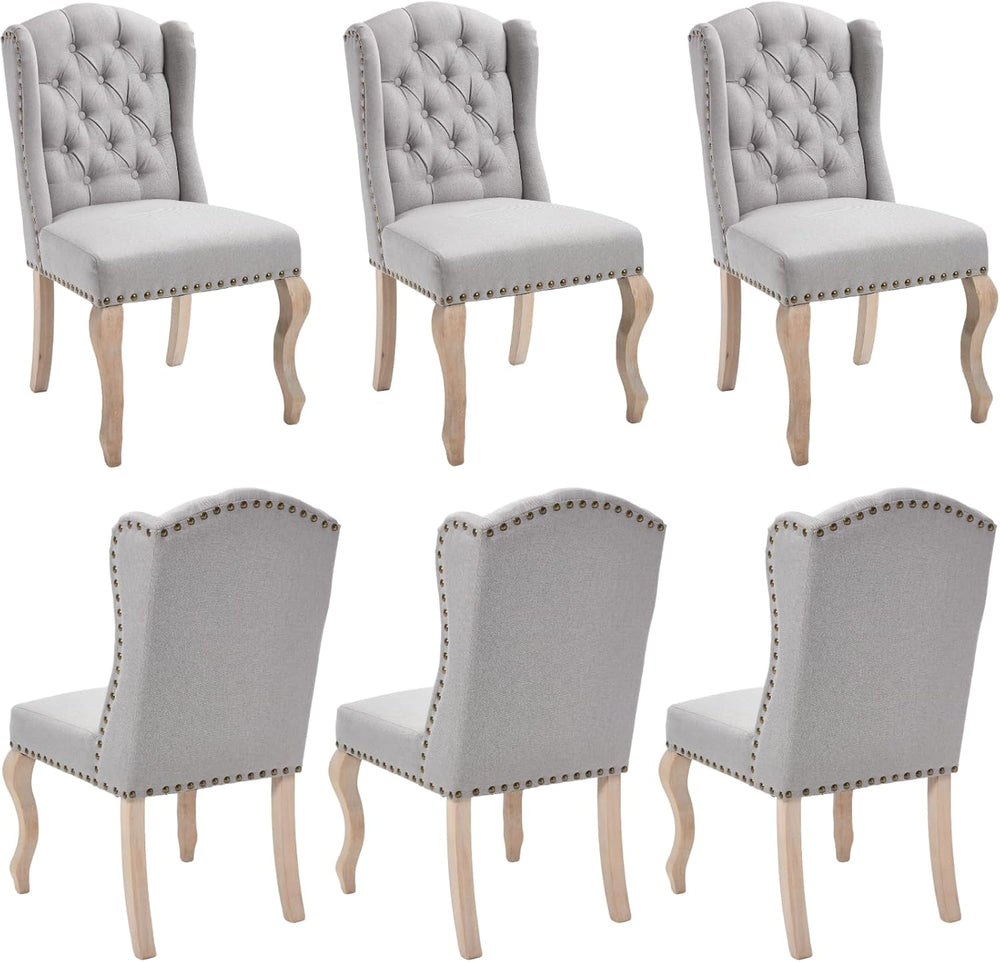 chairus Tufted Upholstered Parsons Dining Chairs Set of 6, Grey Linen | Linen...