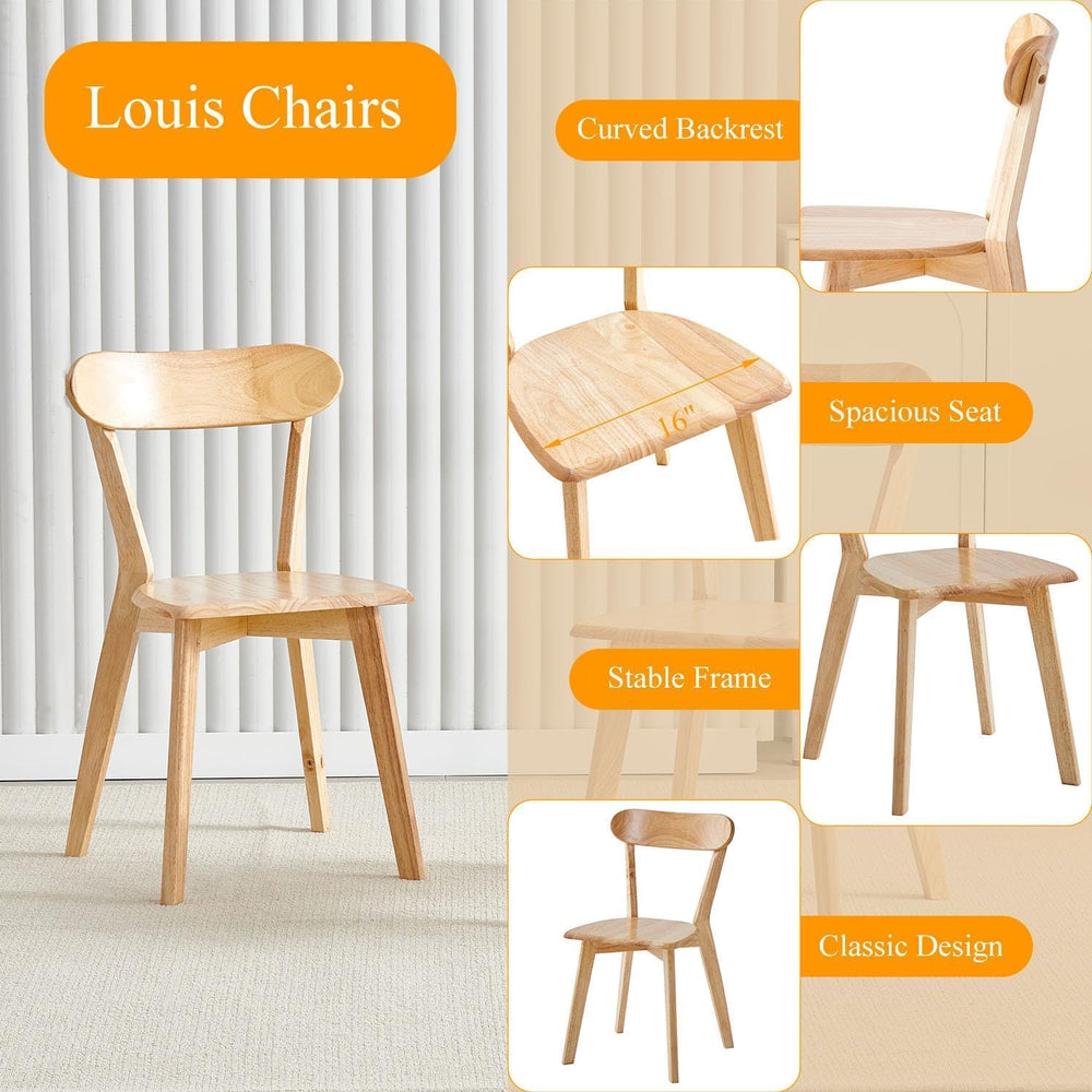 5-Piece Solid Wood Dining Table and Chairs Set for 4, Modern Wood Kitchen Tab...