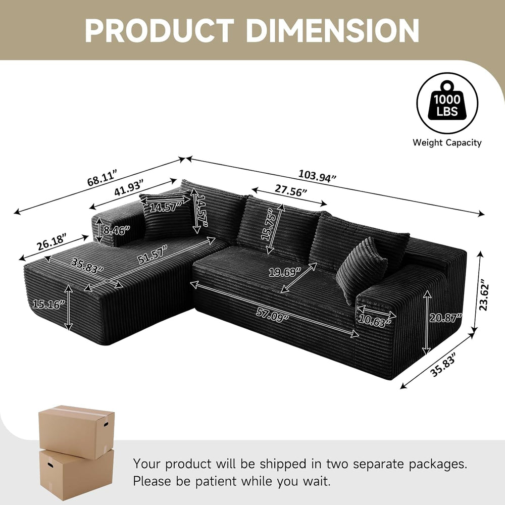 104" Cloud Sectional Couch, Modern Modular L Shape Sectional Sofa with D...