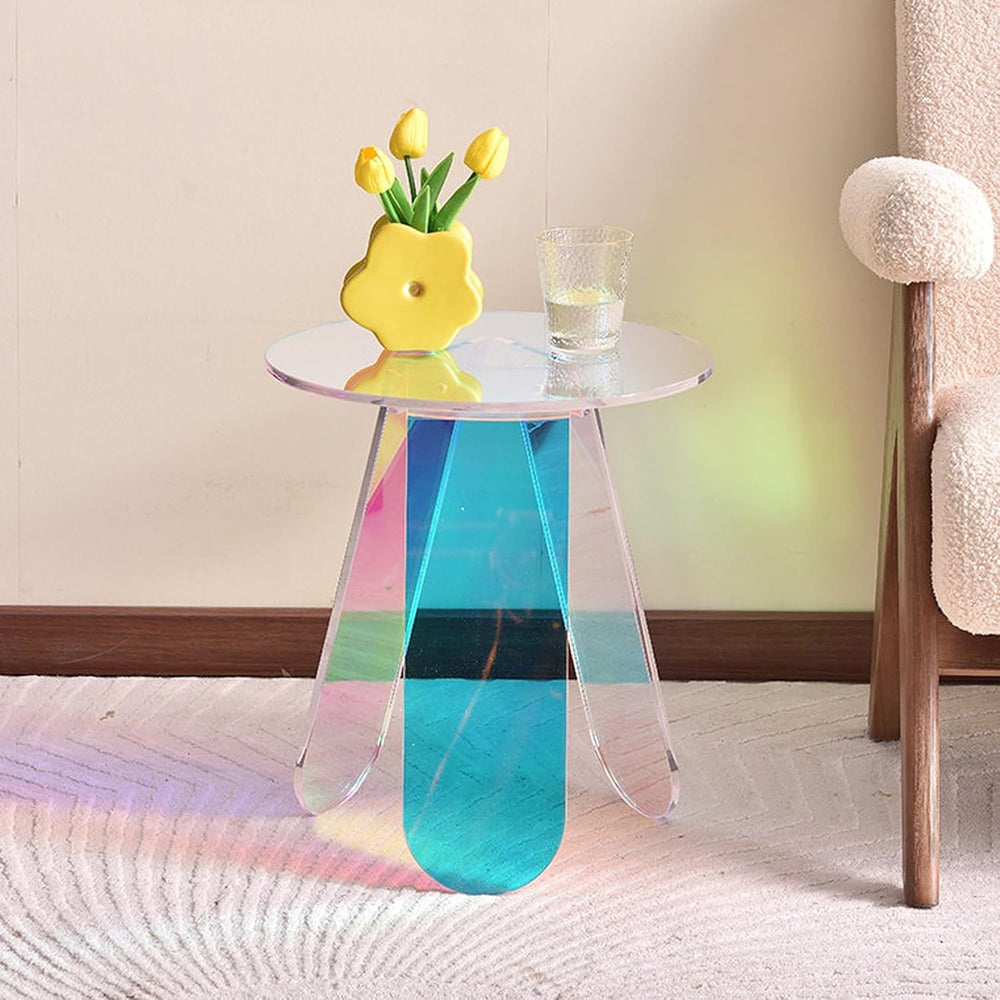 Round Iridescent Side Table, Acrylic Coffee Table, Modern Accent Tablé, Easy ...