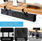 No Drill Under Desk Cable Management Tray, 35.8 Standing Desk Cable Management with Clamp Mount Cable Holder, Fabric Wire Cord Organizer for Office Home Workstations, Black