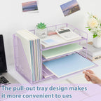 OPNICE 4-Tier Paper Organizer with Magazine Holder, Desk Organizers and Accessories, Office Desk Accessories & Workspace Organizers, Desktop File Organizer for Office Supplies Storage, Purple
