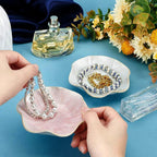 Ceramic Jewelry Dish Tray - 4-Leaf Clover Ring Holder Lotus Trinket Tray, Elegant Decorative Gift for Women (2Pcs Pink - Lotus Leaf)