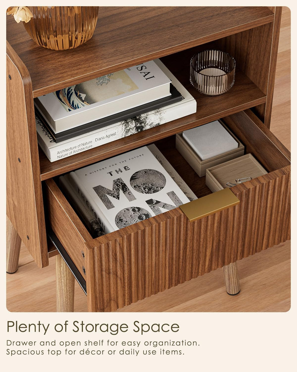 Night Stand, Modern Side Table, Small Nightstand, Wood Bedside Table with Sto...