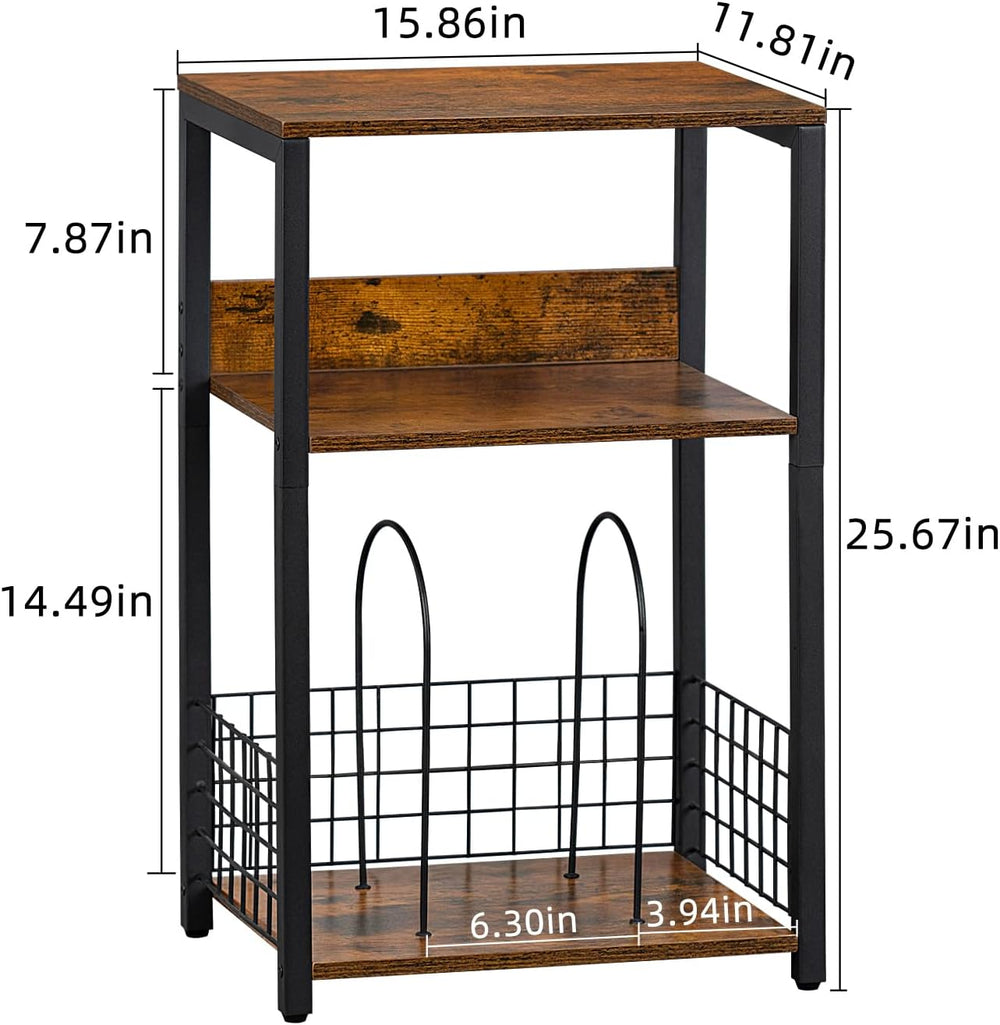 LELELINKY 3 Tier End Table,Record Player Stand with Storage Up to 100 Albums,...
