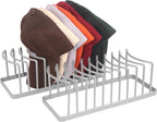 Hat Organizer for Baseball Caps - 2 Pack Space Saving Hat Stand Hold 20 Caps - Premium Metal Hat Rack for Baseball Caps Display & Organizer - No Install Hat Holder for Closet (Grey)