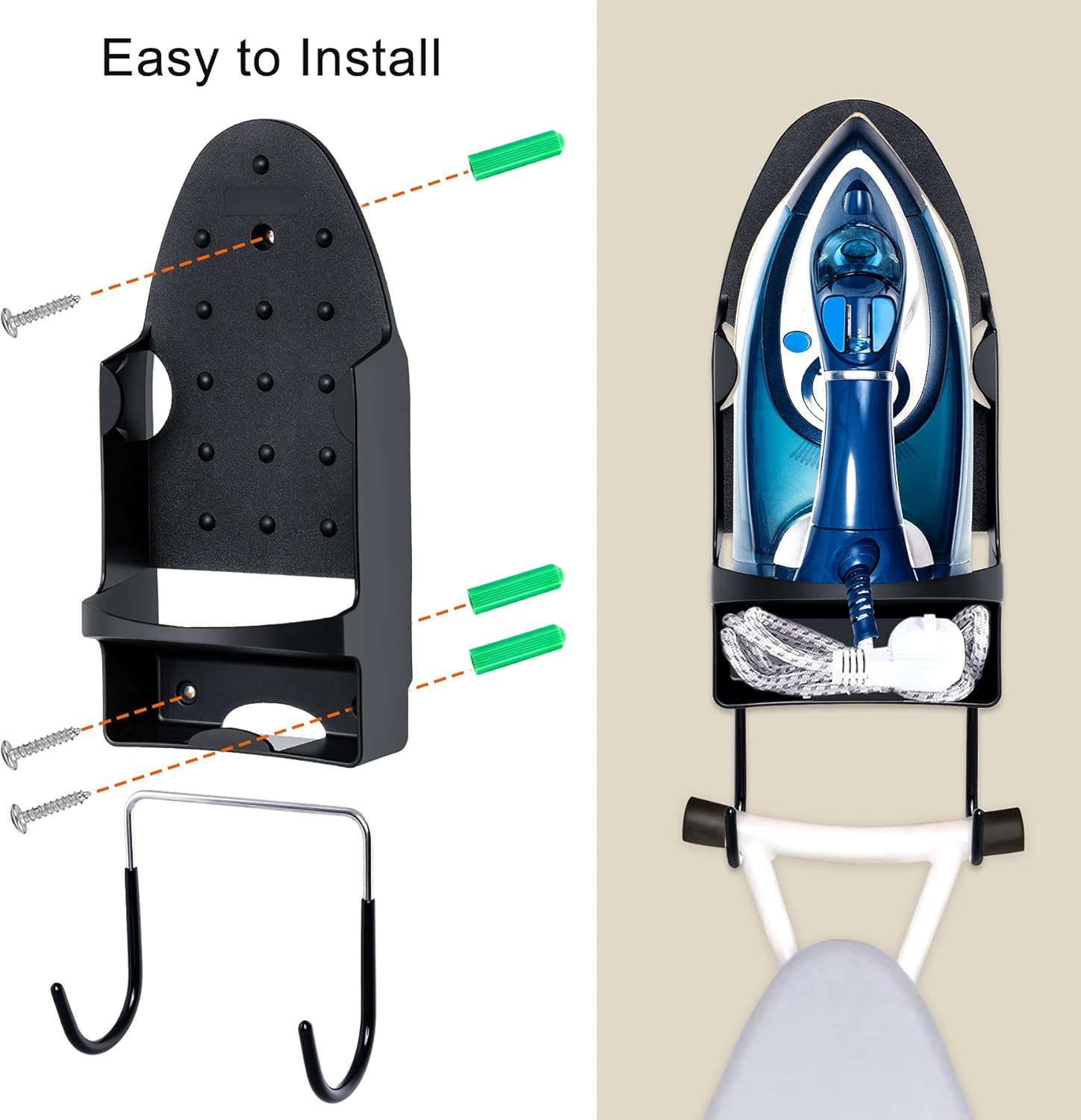 Ironing Board Hanger Wall Mount Ironing Holder Heat Resistant Iron Hanger with Iron Board Rack for Max 5 Inch Width (Black)